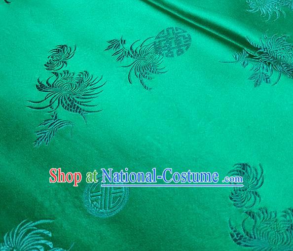 Traditional Chinese Classical Chrysanthemum Pattern Design Fabric Light Green Brocade Tang Suit Satin Drapery Asian Silk Material