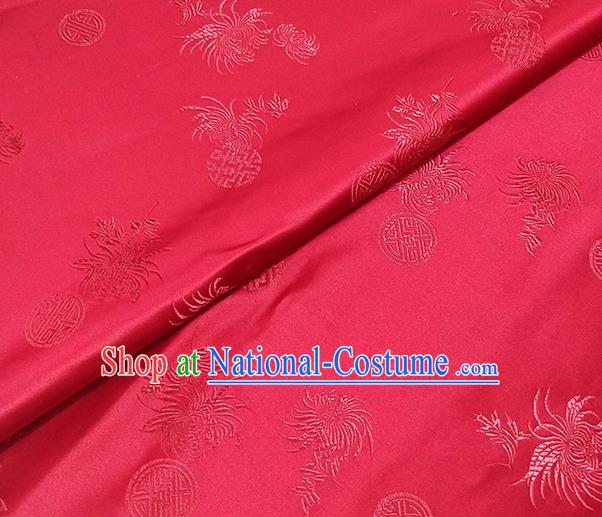 Traditional Chinese Classical Chrysanthemum Pattern Design Fabric Red Brocade Tang Suit Satin Drapery Asian Silk Material