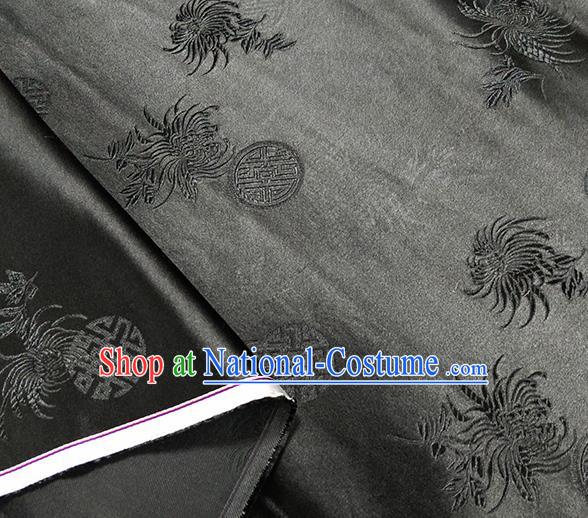 Traditional Chinese Classical Chrysanthemum Pattern Design Fabric Black Brocade Tang Suit Satin Drapery Asian Silk Material