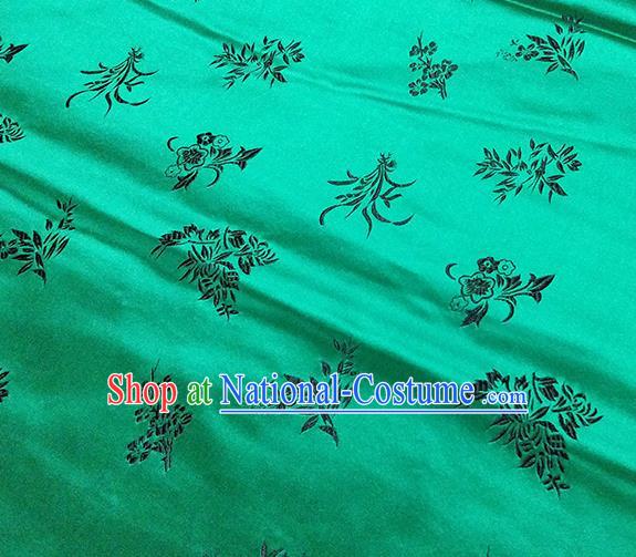 Traditional Chinese Classical Orchid Pattern Design Fabric Green Brocade Tang Suit Satin Drapery Asian Silk Material