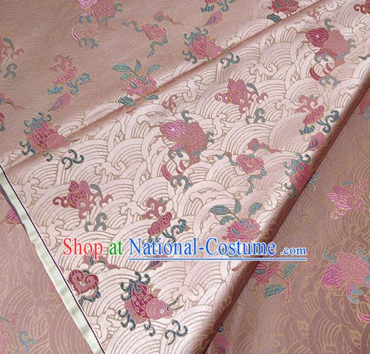 Traditional Chinese Classical Carps Pattern Design Fabric Pink Brocade Tang Suit Satin Drapery Asian Silk Material