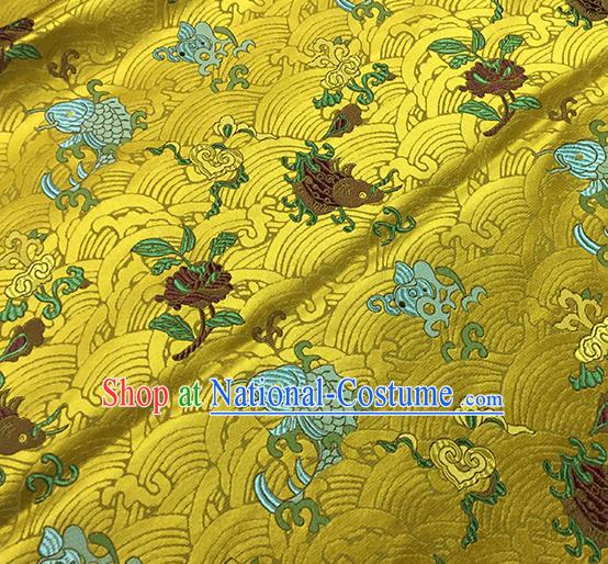 Traditional Chinese Classical Carps Pattern Design Fabric Golden Brocade Tang Suit Satin Drapery Asian Silk Material