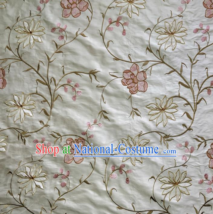 Traditional Chinese Classical Twine Lotus Pattern Design Fabric White Brocade Tang Suit Satin Drapery Asian Silk Material