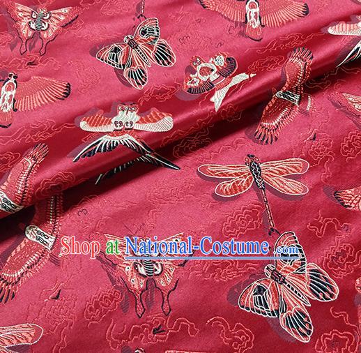 Traditional Chinese Classical Kites Pattern Design Fabric Red Brocade Tang Suit Satin Drapery Asian Silk Material