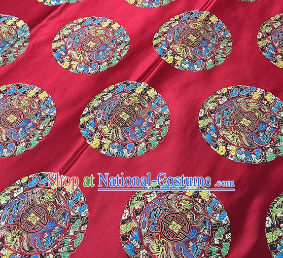 Traditional Chinese Classical Dragon Phoenix Pattern Design Fabric Red Brocade Tang Suit Satin Drapery Asian Silk Material