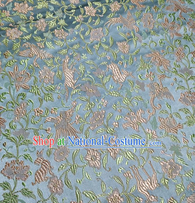 Traditional Chinese Classical Crane Pattern Design Fabric Blue Brocade Tang Suit Satin Drapery Asian Silk Material