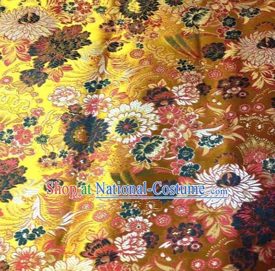 Japan Classical Chrysanthemum Pattern Design Golden Brocade Asian Japanese Traditional Kimono Silk Fabric Material