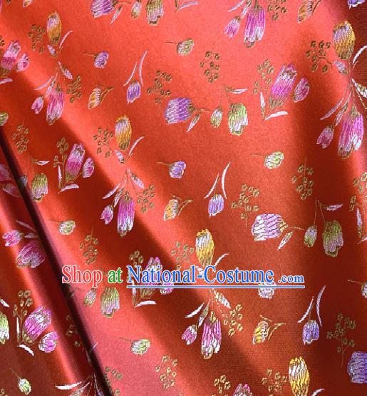 Chinese Classical Red Satin Traditional Tulip Pattern Design Brocade Drapery Asian Tang Suit Silk Fabric Material