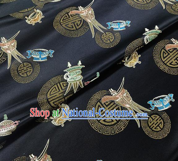 Traditional Chinese Classical Wine Cup Pattern Design Fabric Black Brocade Tang Suit Satin Drapery Asian Silk Material