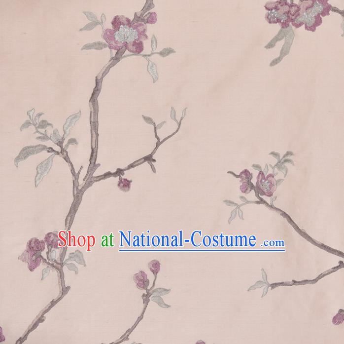 Traditional Chinese Classical Embroidered Plum Blossom Pattern Design Fabric Pink Brocade Tang Suit Satin Drapery Asian Silk Material