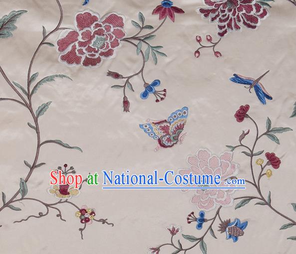 Traditional Chinese Classical Embroidered Red Peony Pattern Design Fabric Brocade Tang Suit Satin Drapery Asian Silk Material