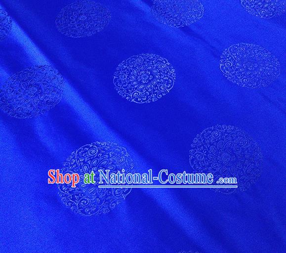 Traditional Chinese Classical Round Flowers Pattern Design Fabric Royalblue Brocade Tang Suit Satin Drapery Asian Silk Material