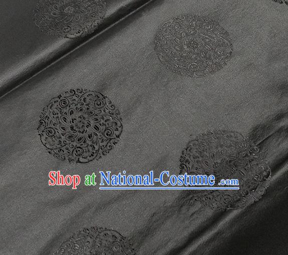 Traditional Chinese Classical Round Flowers Pattern Design Fabric Black Brocade Tang Suit Satin Drapery Asian Silk Material