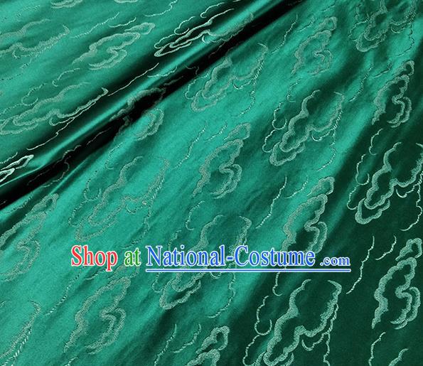 Traditional Chinese Classical Auspicious Clouds Pattern Design Fabric Deep Green Brocade Tang Suit Satin Drapery Asian Silk Material