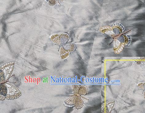 Traditional Chinese Classical Butterfly Pattern Design Fabric Grey Brocade Tang Suit Satin Drapery Asian Silk Material