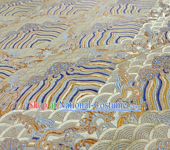 Traditional Chinese Classical Waves Pattern Design Fabric Beige Brocade Tang Suit Satin Drapery Asian Silk Material