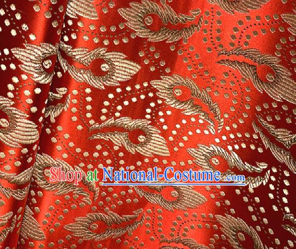 Chinese Classical Red Brocade Traditional Feather Pattern Design Satin Drapery Asian Tang Suit Silk Fabric Material