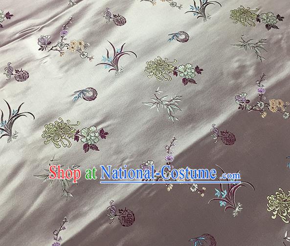 Traditional Chinese Classical Plum Orchid Bamboo Chrysanthemum Pattern Design Fabric Khaki Brocade Tang Suit Satin Drapery Asian Silk Material