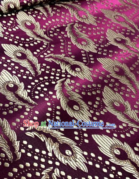 Chinese Classical Purple Brocade Traditional Feather Pattern Design Satin Drapery Asian Tang Suit Silk Fabric Material