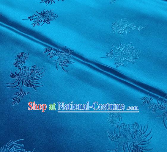 Traditional Chinese Classical Chrysanthemum Pattern Design Fabric Blue Brocade Tang Suit Satin Drapery Asian Silk Material