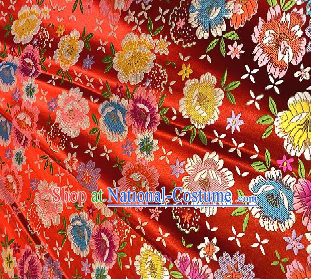 Chinese Traditional Red Brocade Classical Peony Pattern Design Satin Drapery Asian Tang Suit Silk Fabric Material