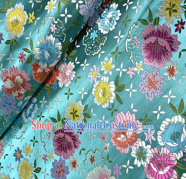 Chinese Traditional Blue Brocade Classical Peony Pattern Design Satin Drapery Asian Tang Suit Silk Fabric Material