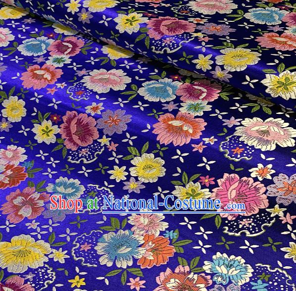 Chinese Traditional Royalblue Brocade Classical Peony Pattern Design Satin Drapery Asian Tang Suit Silk Fabric Material