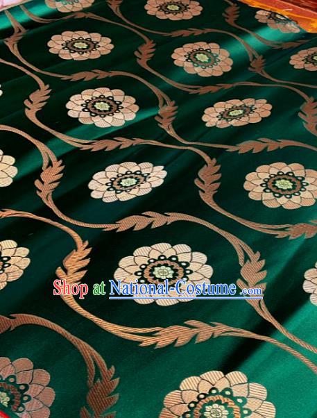 Chinese Traditional Lotus Pattern Design Deep Green Brocade Classical Satin Drapery Asian Tang Suit Silk Fabric Material