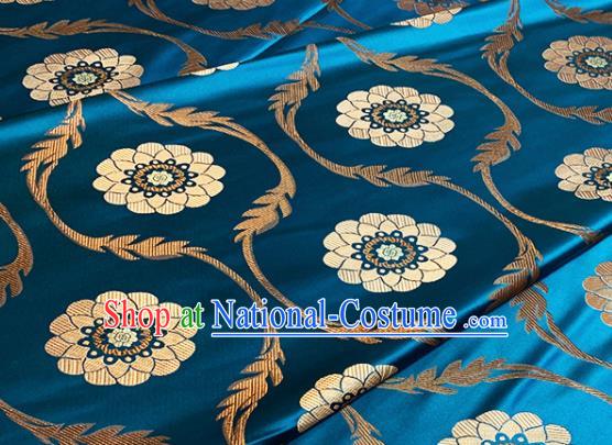 Chinese Traditional Lotus Pattern Design Blue Brocade Classical Satin Drapery Asian Tang Suit Silk Fabric Material