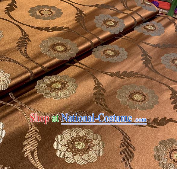 Chinese Traditional Lotus Pattern Design Bronze Brocade Classical Satin Drapery Asian Tang Suit Silk Fabric Material