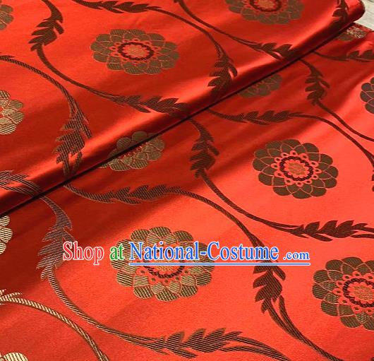 Chinese Traditional Lotus Pattern Design Red Brocade Classical Satin Drapery Asian Tang Suit Silk Fabric Material