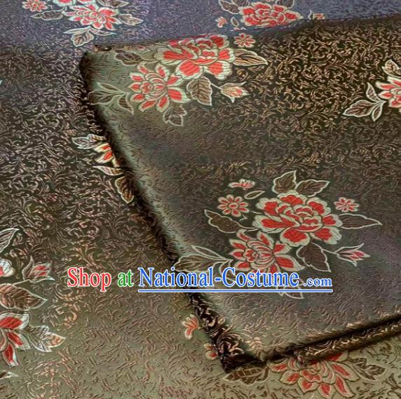 Traditional Chinese Peony Pattern Design Army Green Brocade Classical Satin Drapery Asian Tang Suit Silk Fabric Material