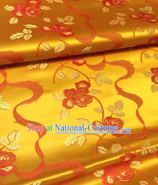 Traditional Chinese Ribbon Peony Pattern Design Golden Brocade Classical Satin Drapery Asian Tang Suit Silk Fabric Material