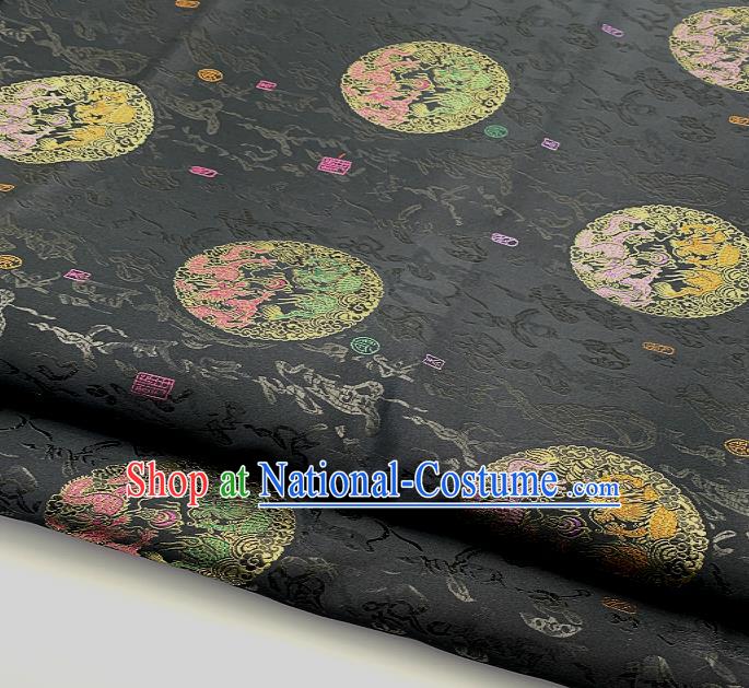 Traditional Chinese Dragon Pattern Design Black Brocade Classical Satin Drapery Asian Tang Suit Silk Fabric Material