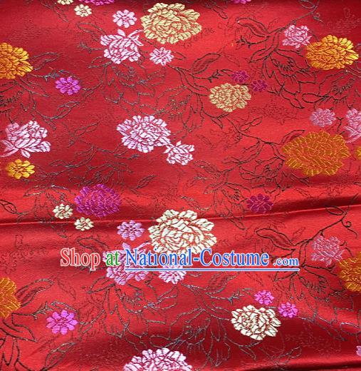 Traditional Chinese Peony Pattern Design Red Brocade Classical Satin Drapery Asian Tang Suit Silk Fabric Material