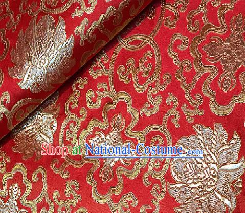 Red Brocade Traditional Chinese Classical Lotus Pattern Design Satin Drapery Asian Tang Suit Silk Fabric Material