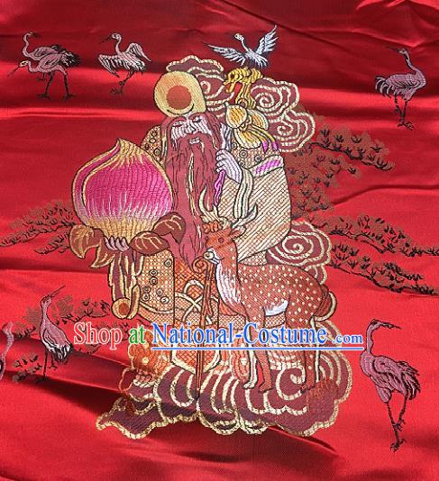 Red Brocade Traditional Chinese Classical Longevity God Pattern Design Satin Drapery Asian Tang Suit Silk Fabric Material