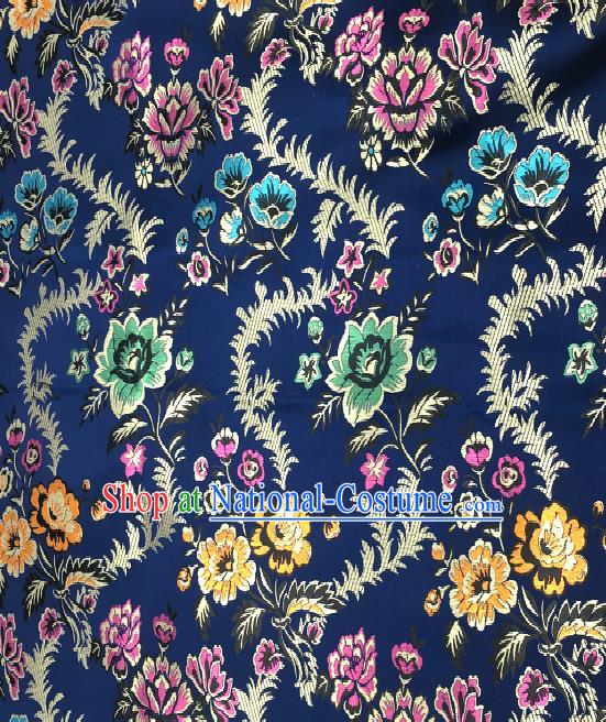 Traditional Chinese Royal Peony Pattern Design Navy Brocade Classical Satin Drapery Asian Tang Suit Silk Fabric Material