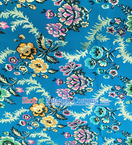 Traditional Chinese Royal Peony Pattern Design Blue Brocade Classical Satin Drapery Asian Tang Suit Silk Fabric Material