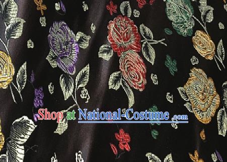 Traditional Chinese Royal Peony Pattern Design Black Brocade Classical Satin Drapery Asian Tang Suit Silk Fabric Material