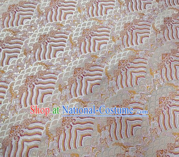 Traditional Chinese Classical Sea Waves Pattern Design Fabric White Brocade Tang Suit Satin Drapery Asian Silk Material