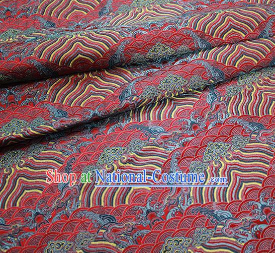 Traditional Chinese Classical Sea Waves Pattern Design Fabric Purplish Red Brocade Tang Suit Satin Drapery Asian Silk Material