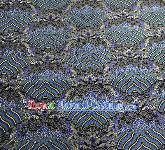 Traditional Chinese Classical Sea Waves Pattern Design Fabric Deep Grey Brocade Tang Suit Satin Drapery Asian Silk Material