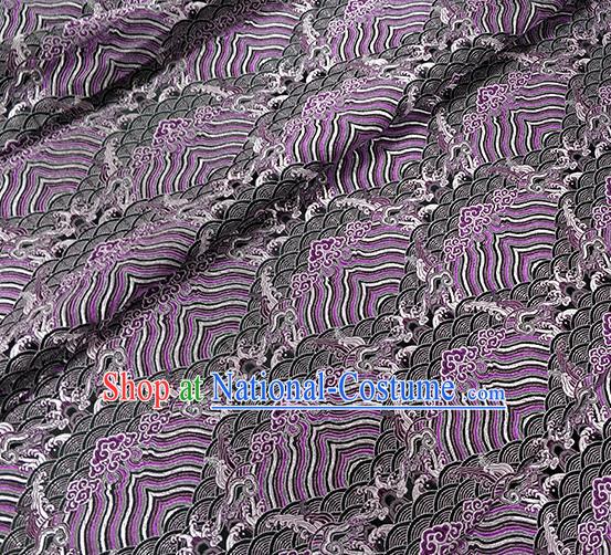 Traditional Chinese Classical Purple Sea Waves Pattern Design Fabric Brocade Tang Suit Satin Drapery Asian Silk Material