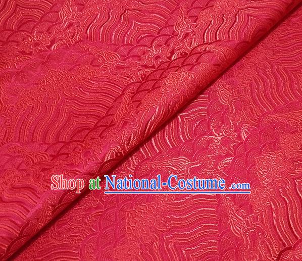 Traditional Chinese Classical Sea Waves Pattern Design Fabric Red Brocade Tang Suit Satin Drapery Asian Silk Material