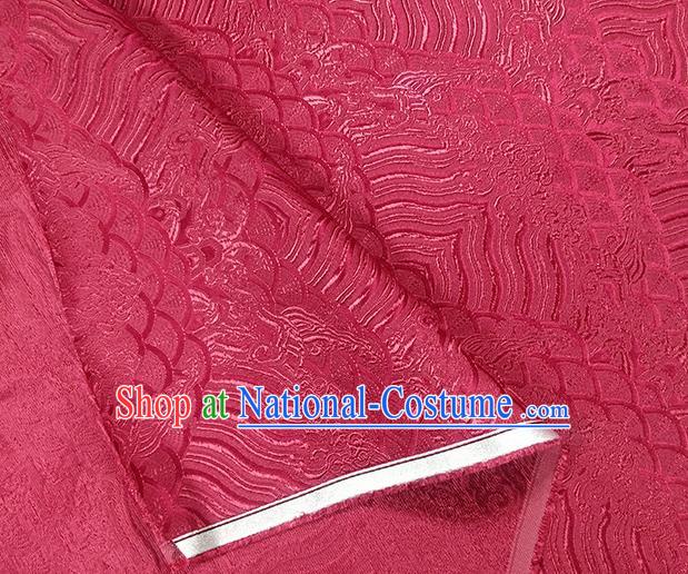 Traditional Chinese Classical Sea Waves Pattern Design Fabric Wine Red Brocade Tang Suit Satin Drapery Asian Silk Material