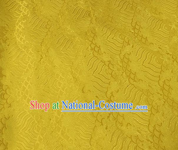 Traditional Chinese Classical Sea Waves Pattern Design Fabric Yellow Brocade Tang Suit Satin Drapery Asian Silk Material