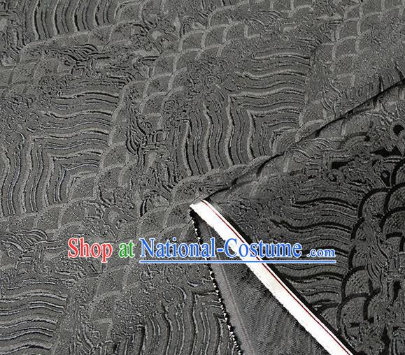 Traditional Chinese Classical Sea Waves Pattern Design Fabric Black Brocade Tang Suit Satin Drapery Asian Silk Material