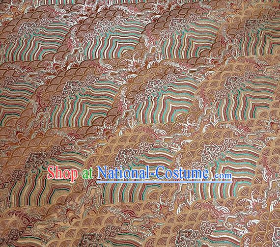 Traditional Chinese Classical Sea Waves Pattern Design Fabric Bronze Brocade Tang Suit Satin Drapery Asian Silk Material