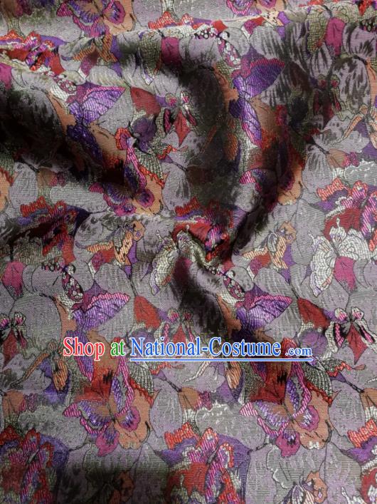 Asian Chinese Classical Purple Butterfly Pattern Design Brocade Fabric Traditional Tang Suit Satin Drapery Silk Material